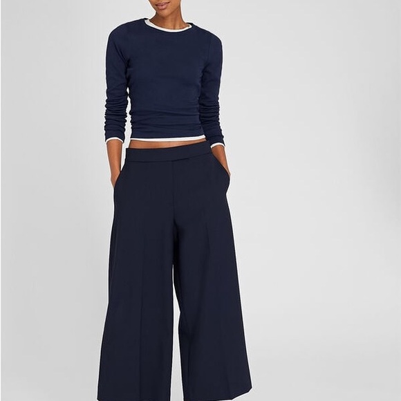 NWT Club Monaco Navy Blue Wide Leg Borrem Cropped Trousers - Picture 5 of 5